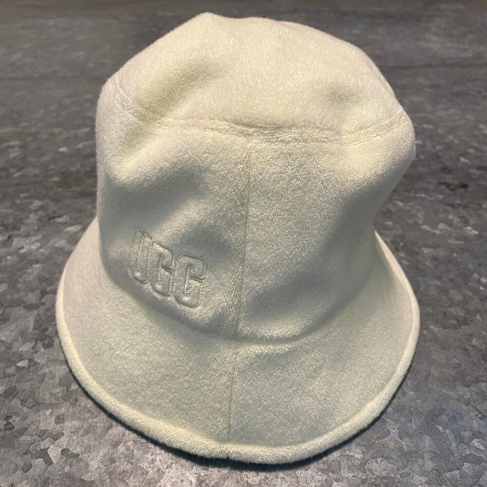 NEW UGG Womens Terry Cloth Bucket Hat L/XL Honeycomb Soft Yellow Logo - Picture 5 of 14